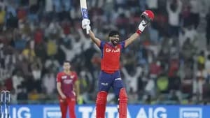 Shreyas Iyer celebrating his century against LSG in IPL 2026