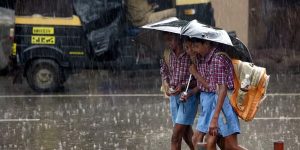 school children in rain