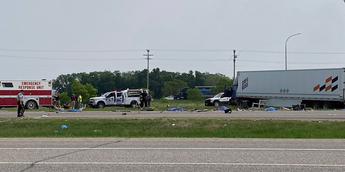 truck hits bus